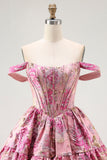 Off The Shoulder Printed A-Line Corset Homecoming Dress