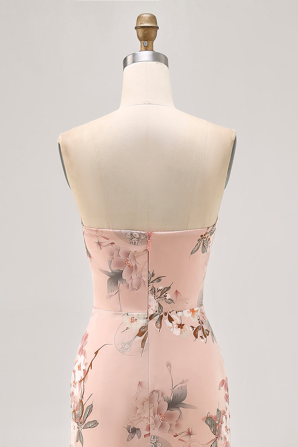 Blush Floral Strapless Sheath Long Bridesmaid Dress with Slit