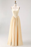 Daffodil Halter A Line Satin Long Bridesmaid Dress with Slit
