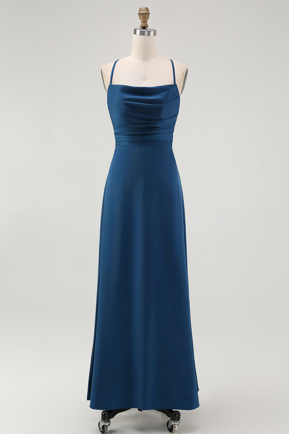 Dark Blue Spaghetti Straps A Line Long Bridesmaid Dress