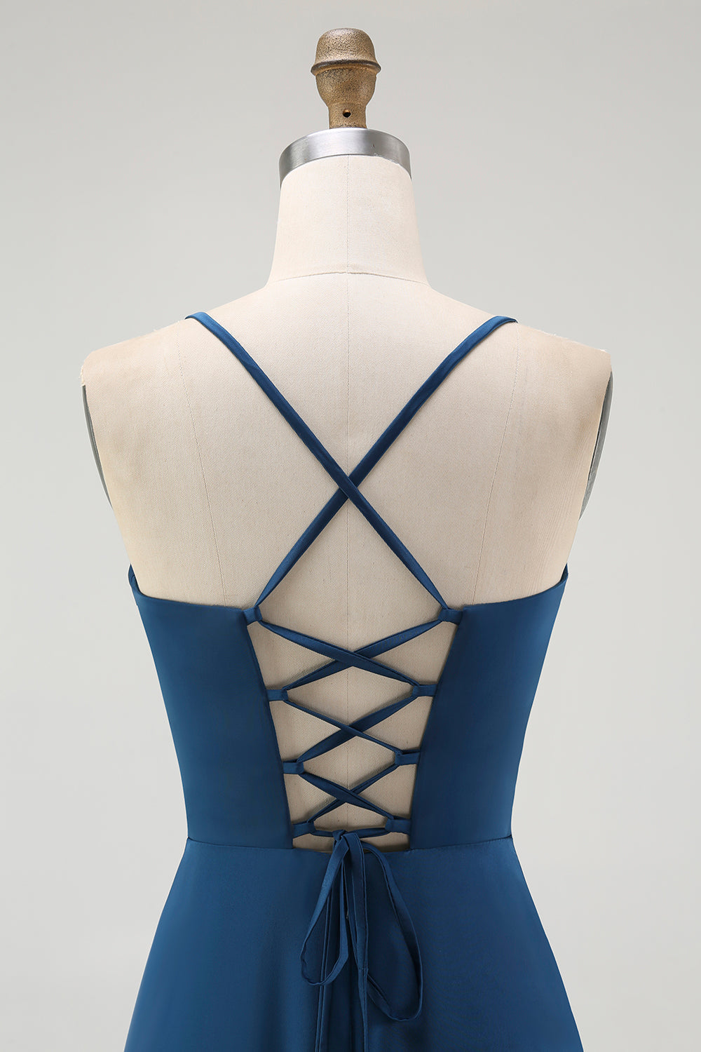 Dark Blue Spaghetti Straps A Line Long Bridesmaid Dress