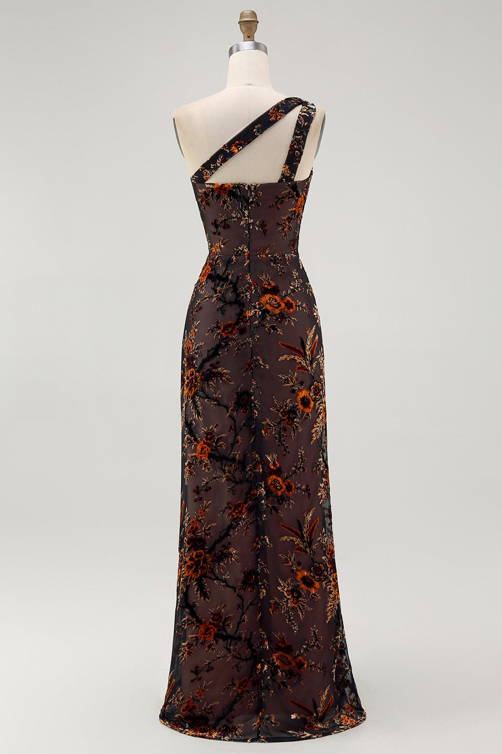 Black Floral One Shoulder Sheath Long Bridesmaid Dress