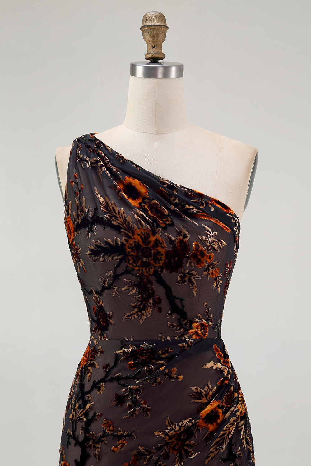 Black Floral One Shoulder Sheath Long Bridesmaid Dress