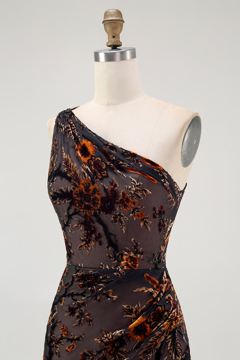 Black Floral One Shoulder Sheath Long Bridesmaid Dress