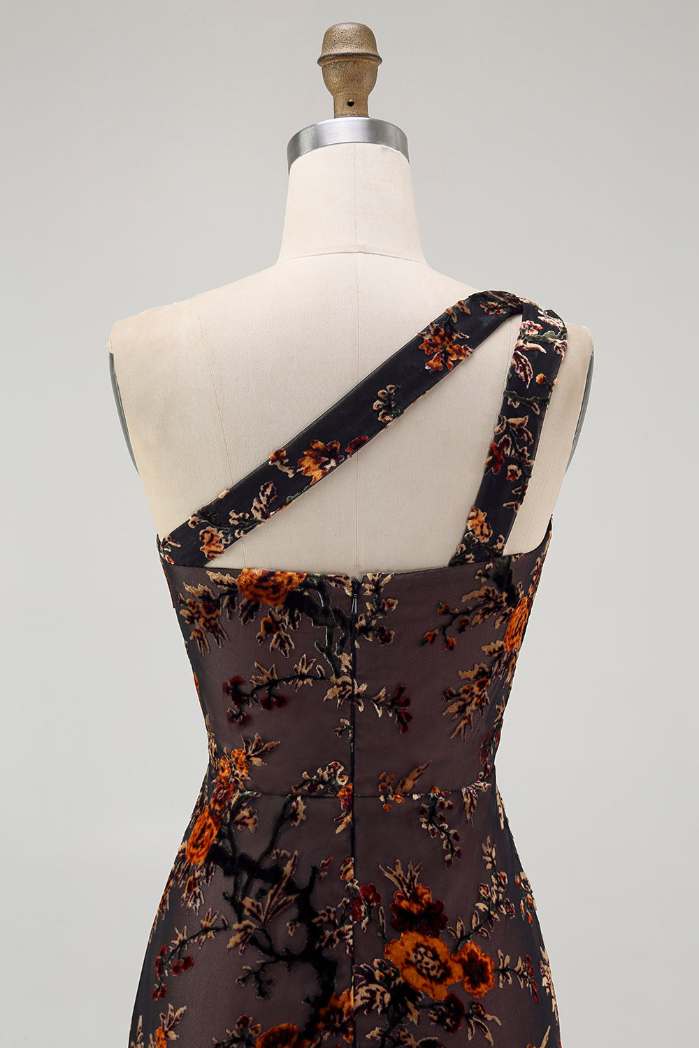 Black Floral One Shoulder Sheath Long Bridesmaid Dress