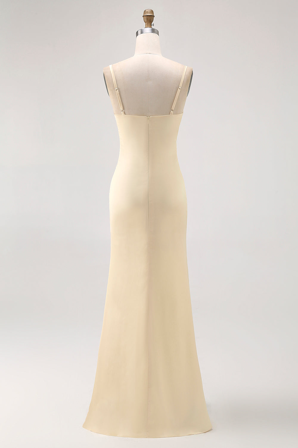 Daffodil Spaghetti Straps Satin Sheath Long Bridesmaid Dress