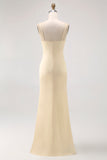 Daffodil Spaghetti Straps Satin Sheath Long Bridesmaid Dress