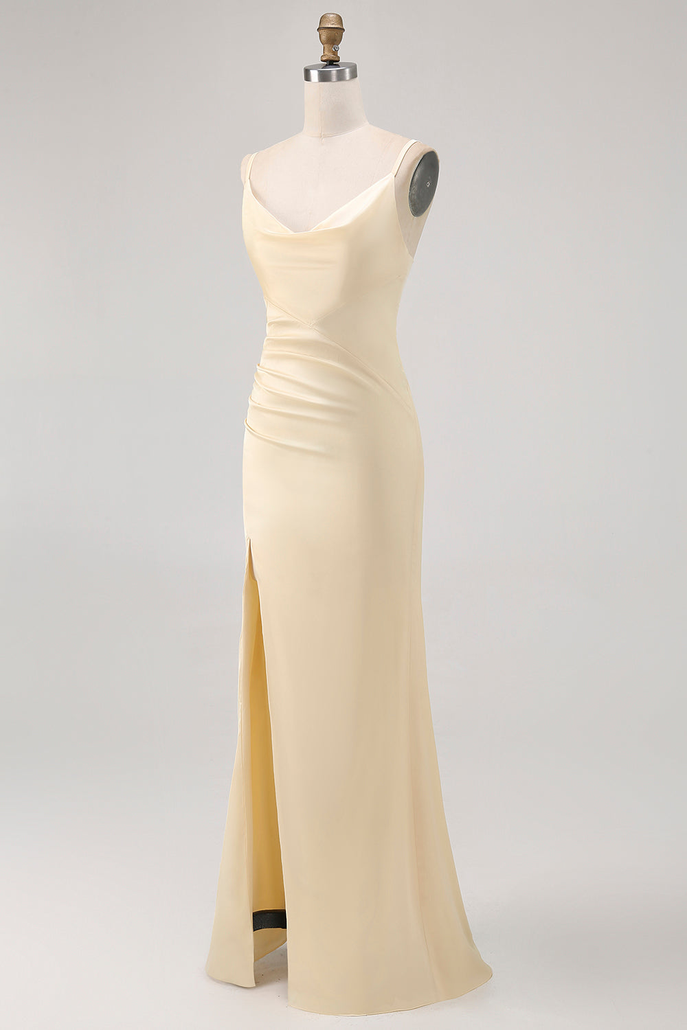 Daffodil Spaghetti Straps Satin Sheath Long Bridesmaid Dress