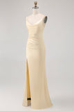 Daffodil Spaghetti Straps Satin Sheath Long Bridesmaid Dress