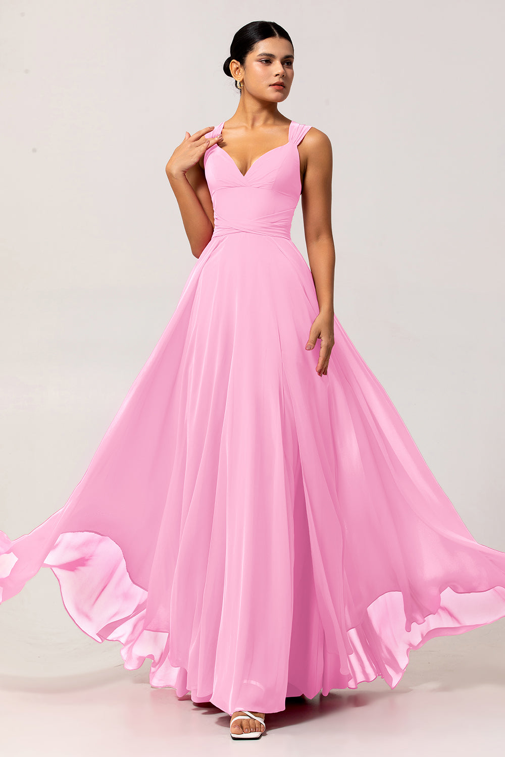 Fuchsia A Line Convertible Chiffon Long Bridesmaid Dress with Slit