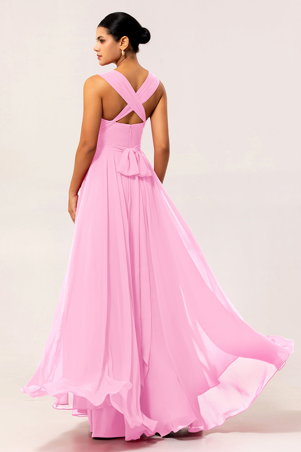 Fuchsia A Line Convertible Chiffon Long Bridesmaid Dress with Slit