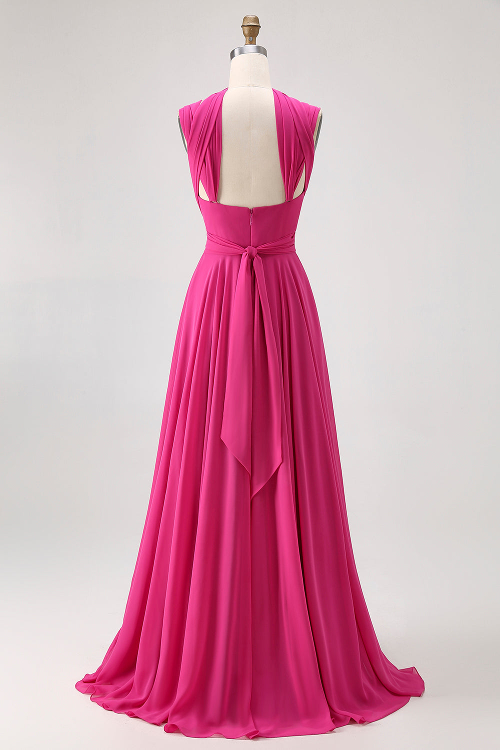 Fuchsia A Line Convertible Chiffon Long Bridesmaid Dress with Slit