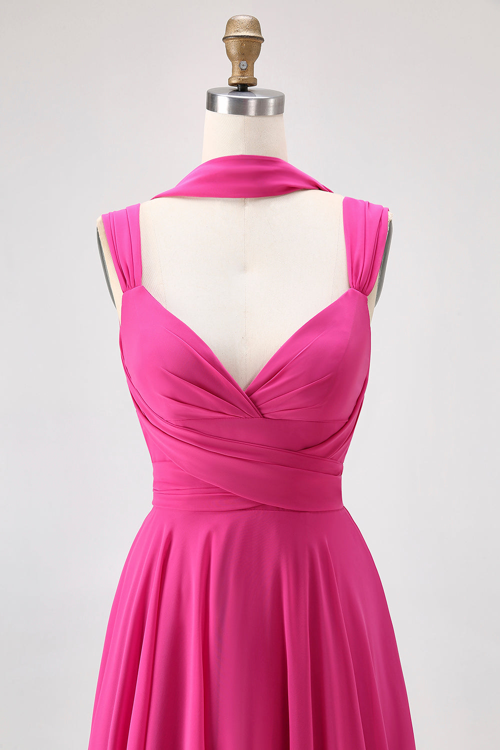 Fuchsia A Line Convertible Chiffon Long Bridesmaid Dress with Slit