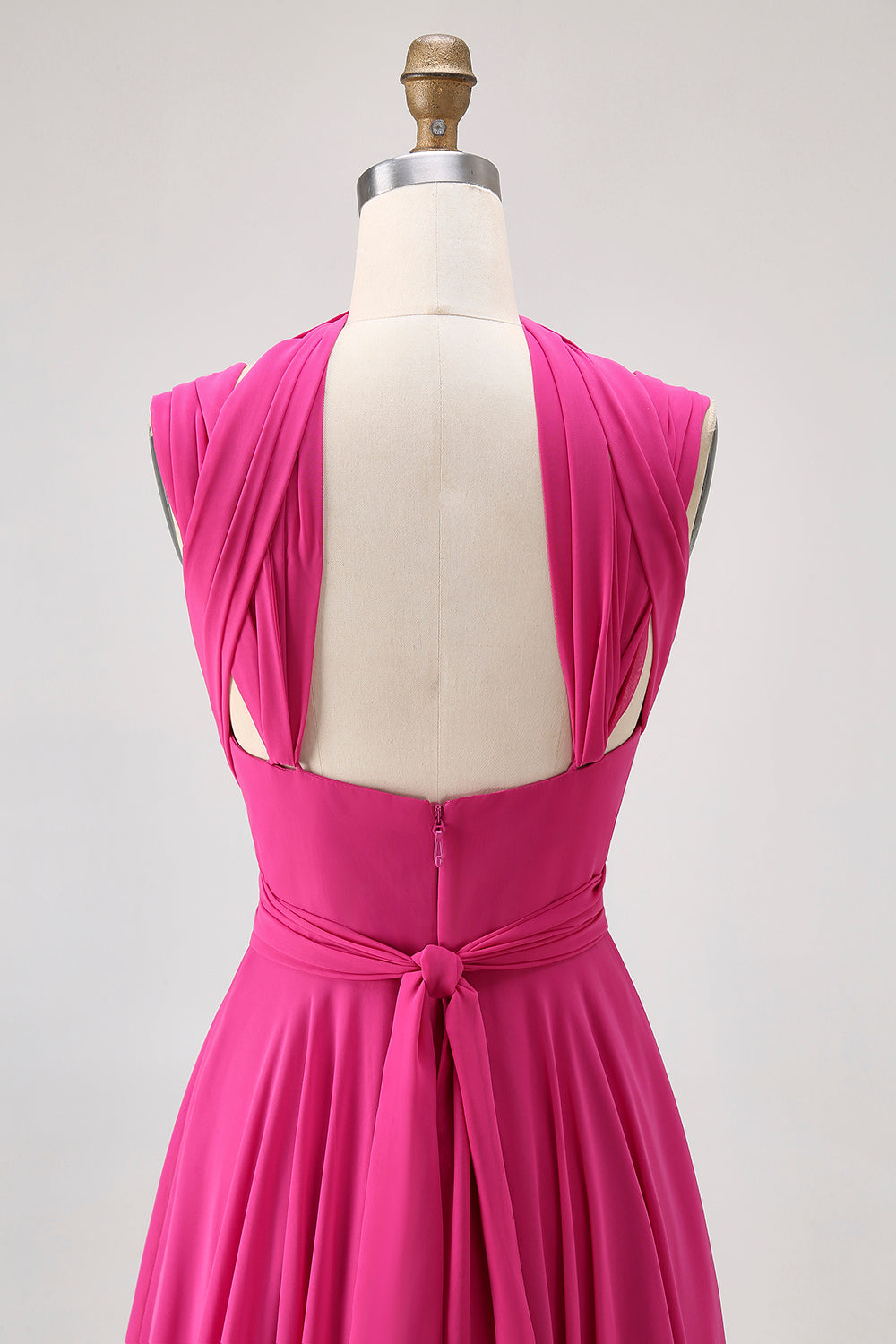 Fuchsia A Line Convertible Chiffon Long Bridesmaid Dress with Slit