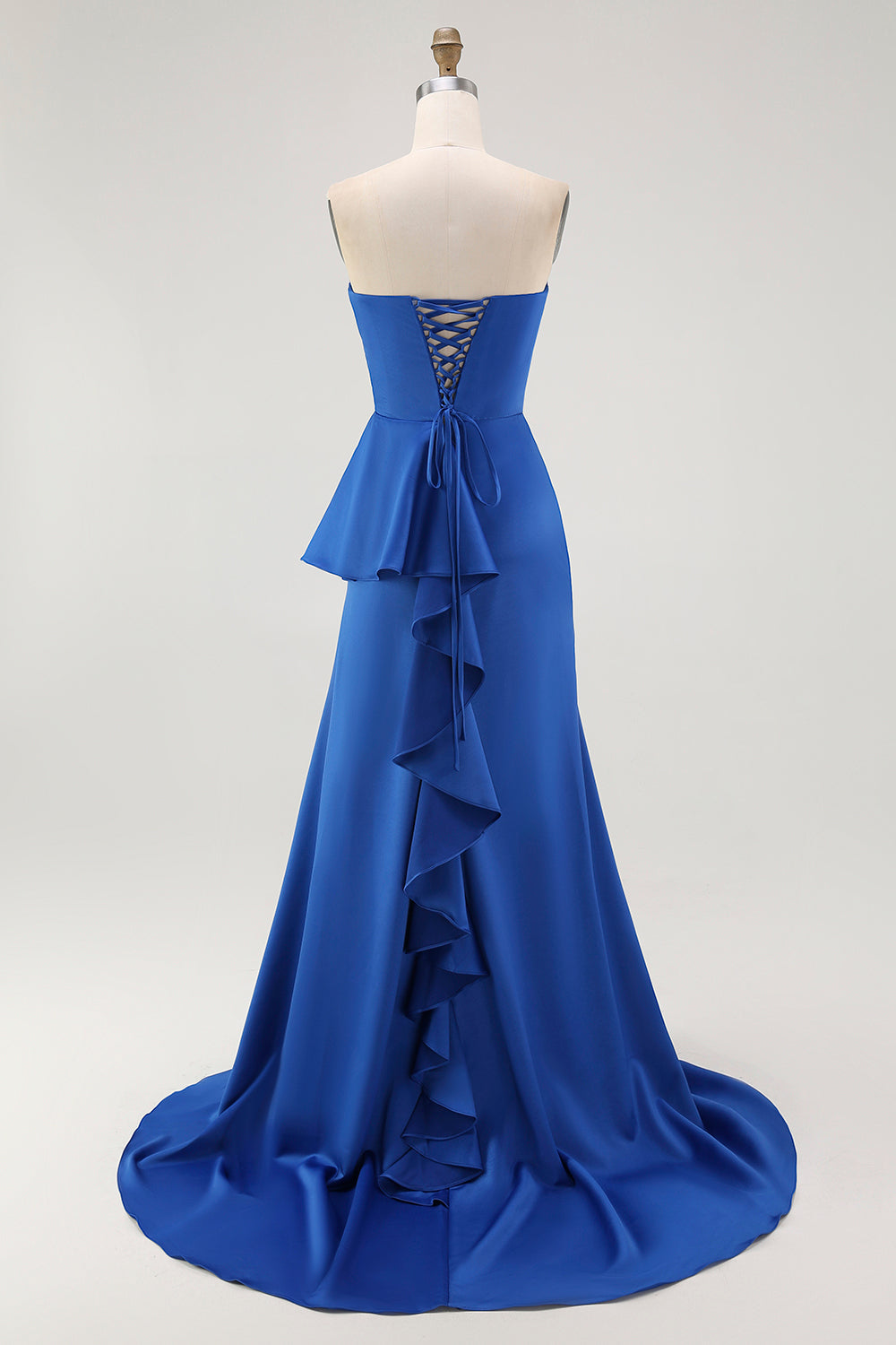 Royal Blue Strapless A Line Ruffled Long Formal Dress with Sash