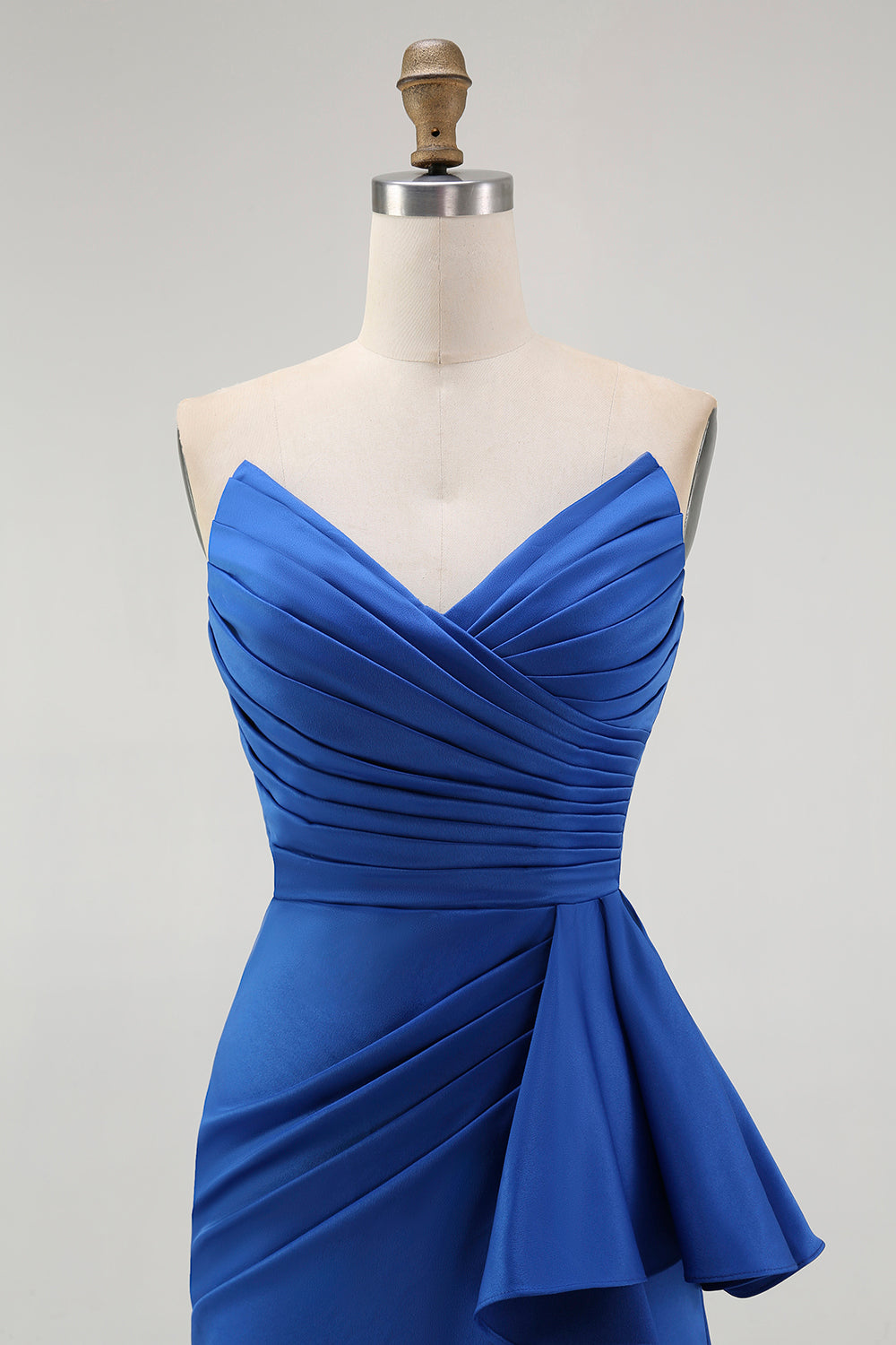 Royal Blue Strapless A Line Ruffled Long Formal Dress with Sash