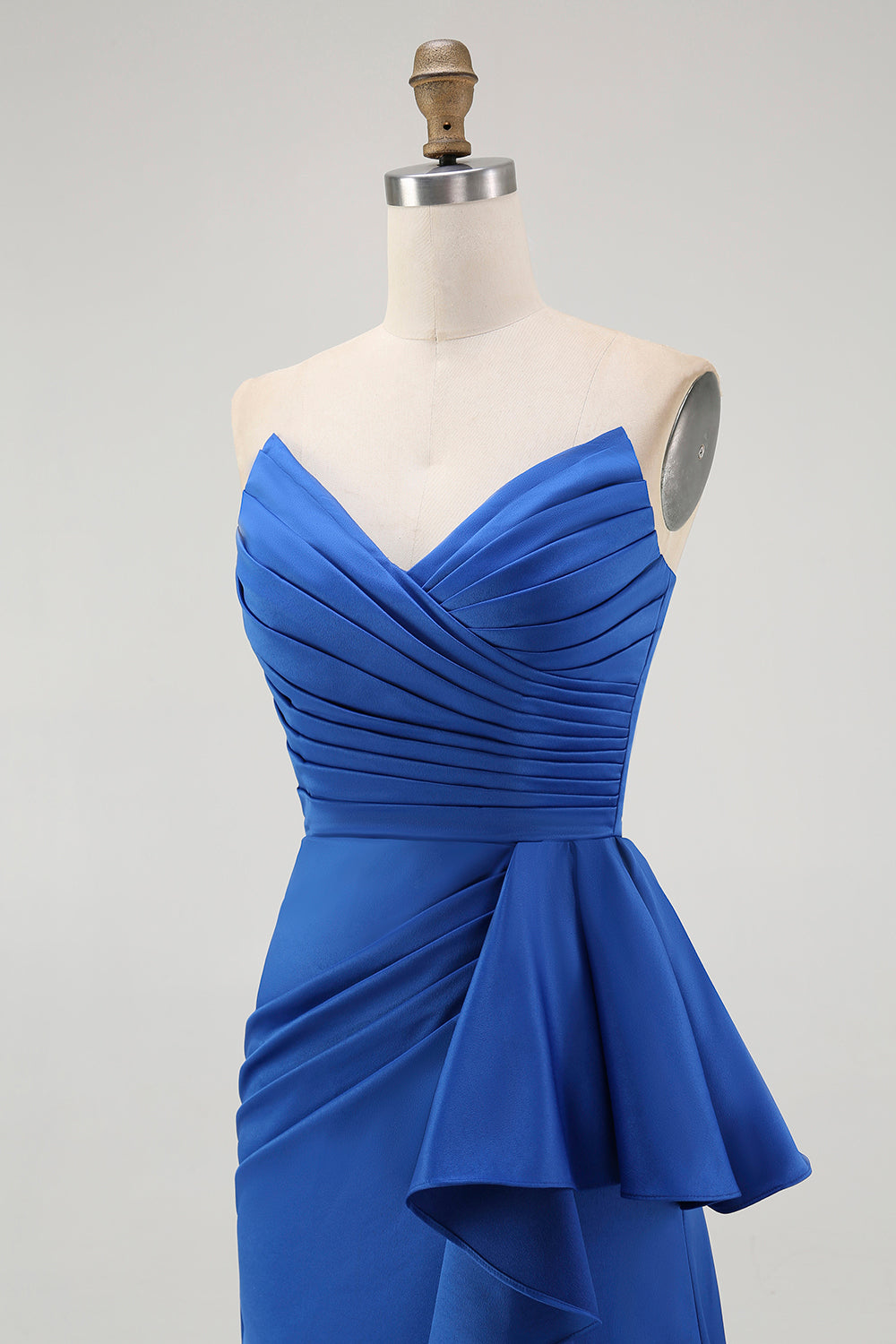 Royal Blue Strapless A Line Ruffled Long Formal Dress with Sash