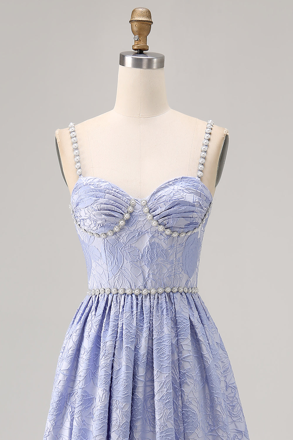 Sparkly Blue Flower Printed A Line Long Bridesmaid Dress with Slit
