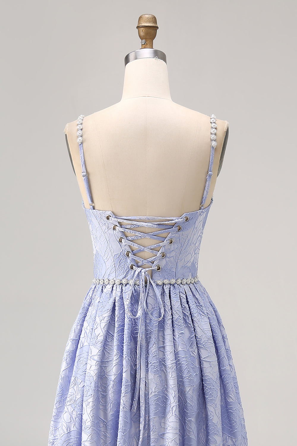 Sparkly Blue Flower Printed A Line Long Bridesmaid Dress with Slit
