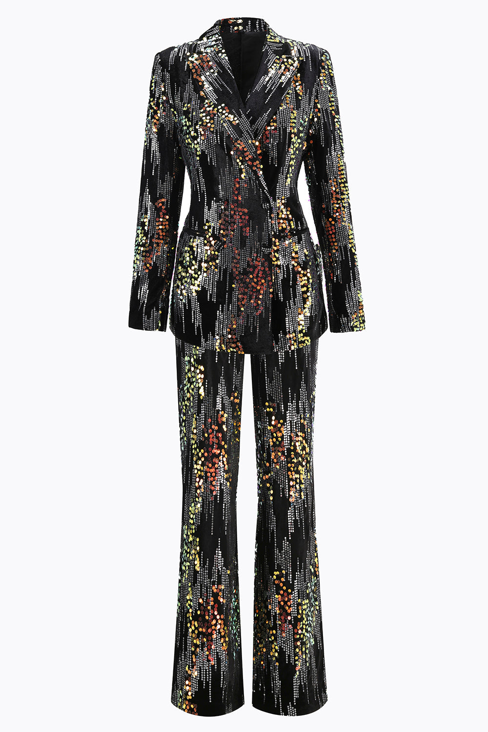 Sparkly Black Peak Lapel 2 Piece Women's Prom Suit