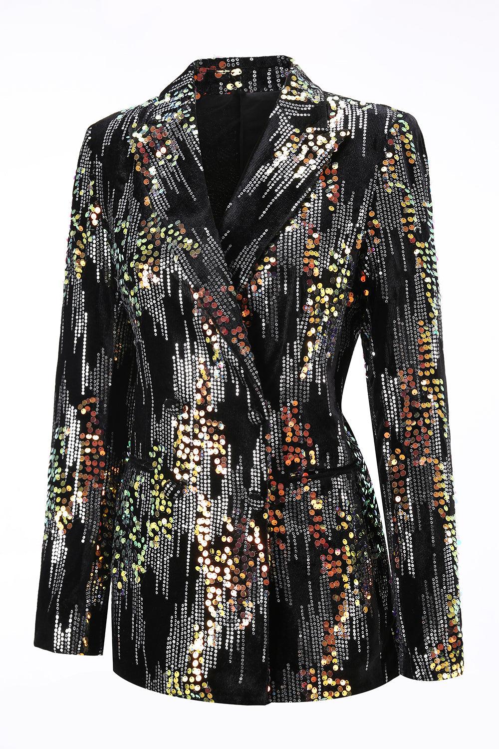 Sparkly Black Peak Lapel 2 Piece Women's Prom Suit