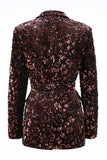 Coffee 2 Piece Peak Lapel Sequin Women's Prom Suit with Belt