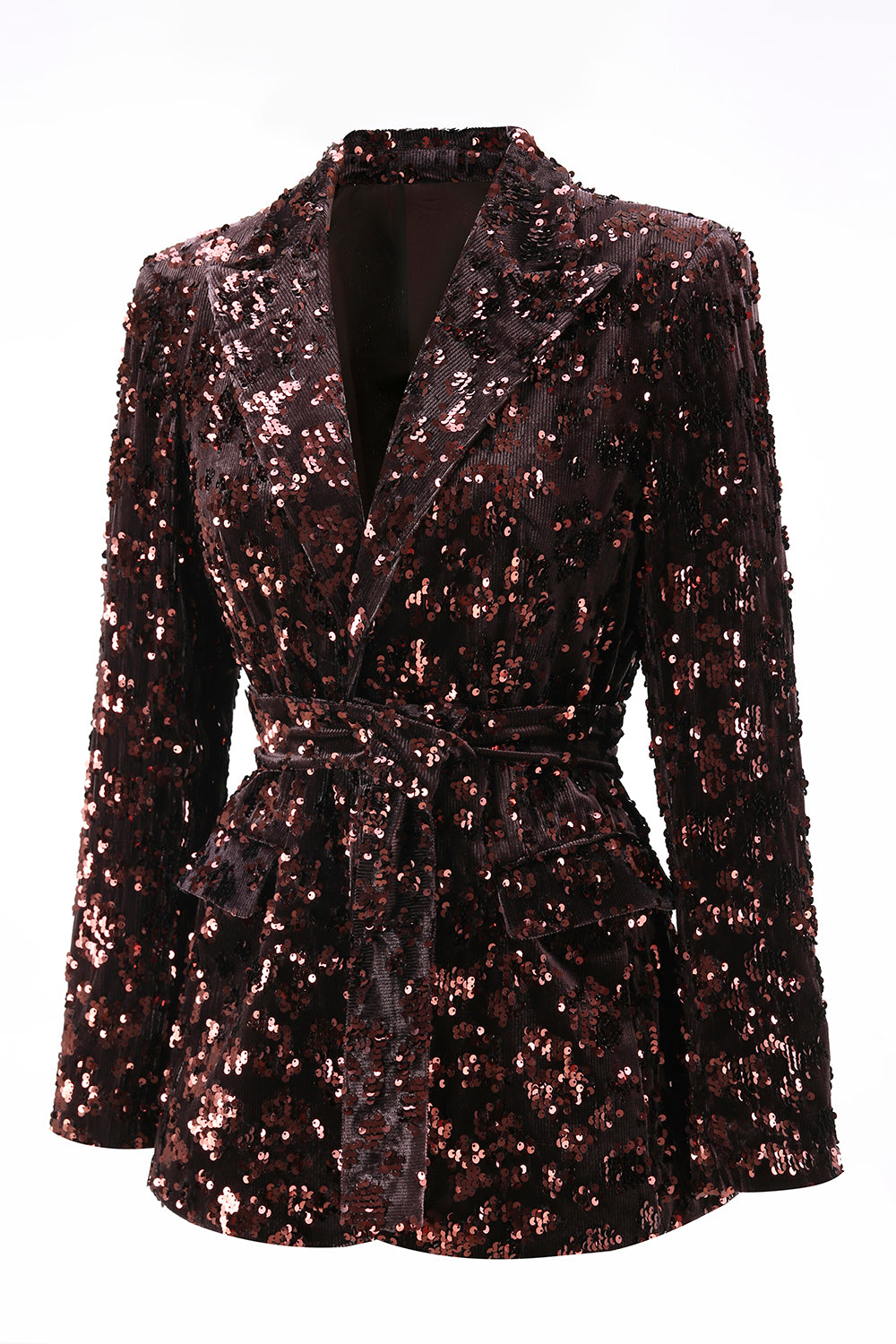 Coffee 2 Piece Peak Lapel Sequin Women's Prom Suit with Belt