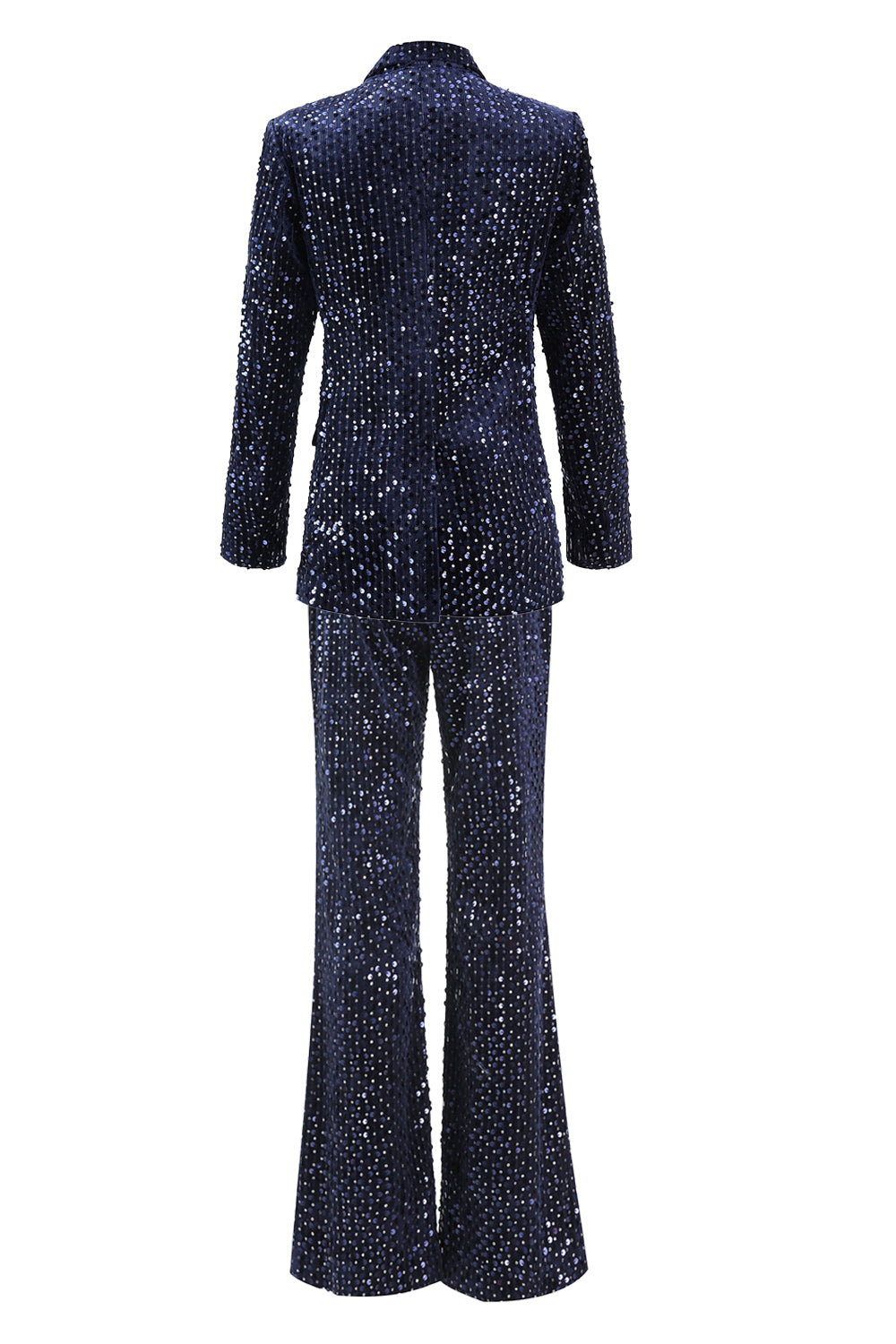 2 Piece Sequin Peak Lapel Double Breasted Navy Women's Prom Suit