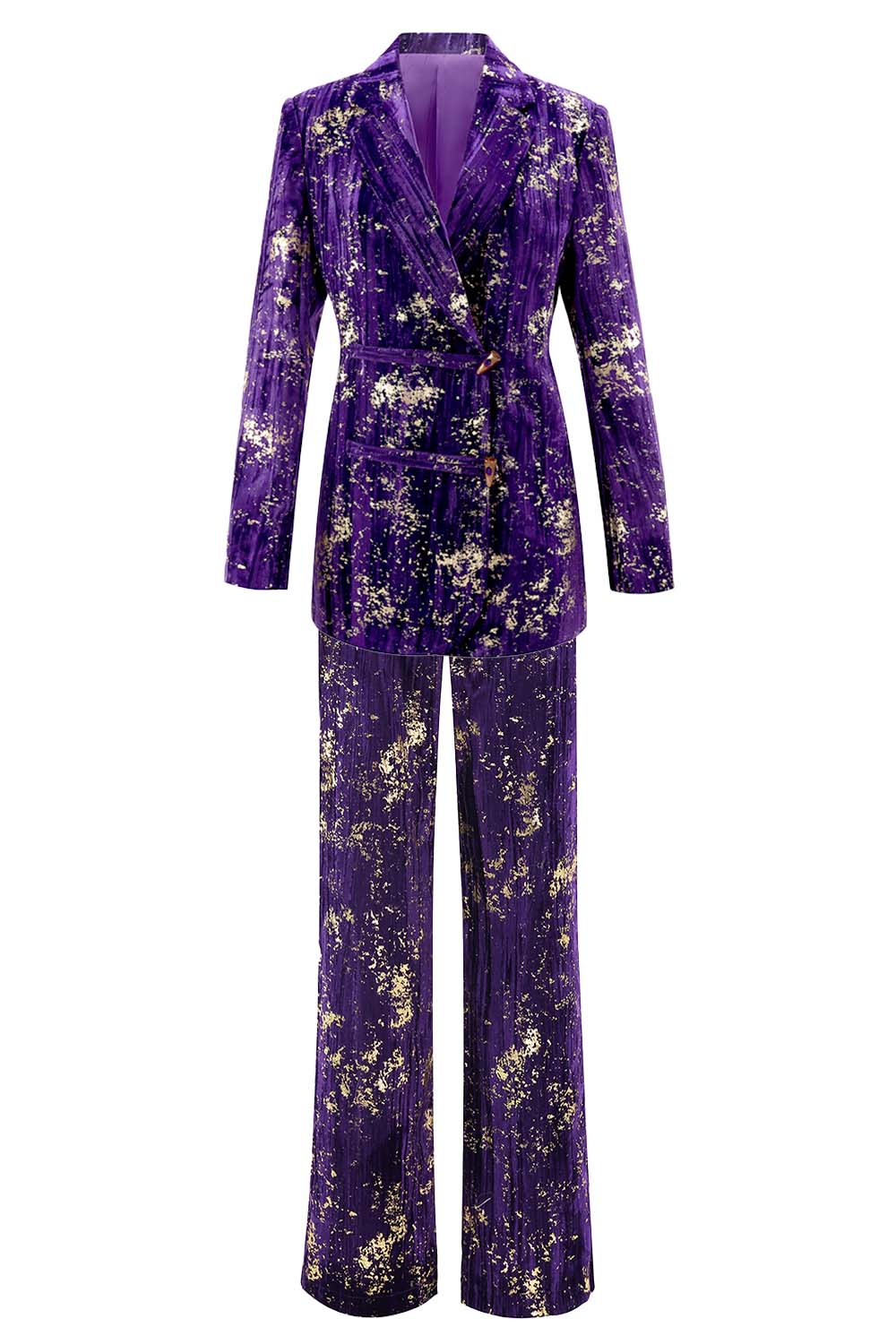 Sparkly Purple Velvet Notched Lapel Slim Fit Women 2-Piece Work Suits