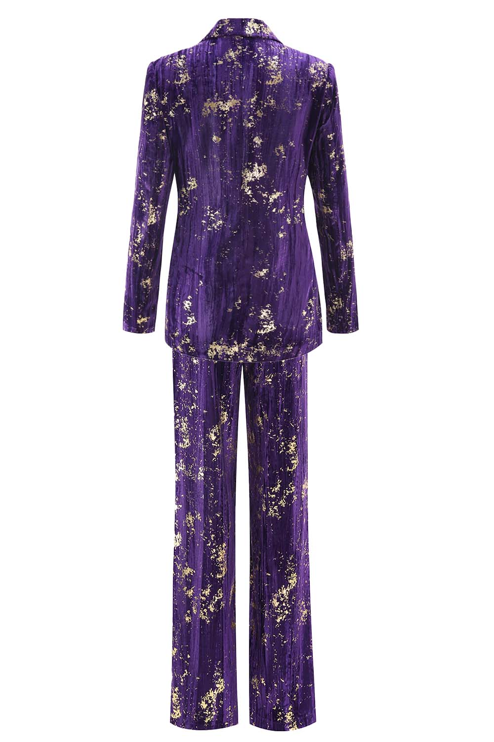 Sparkly Purple Velvet Notched Lapel Slim Fit Women 2-Piece Work Suits