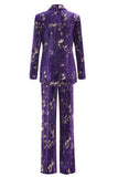 Sparkly Purple Velvet Notched Lapel Slim Fit Women 2-Piece Work Suits