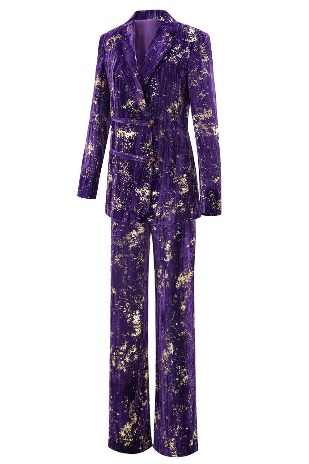 Sparkly Purple Velvet Notched Lapel Slim Fit Women 2-Piece Work Suits