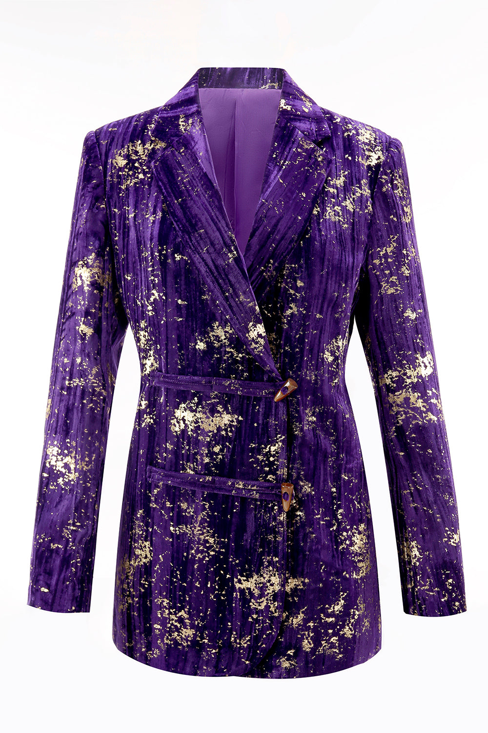 Sparkly Purple Velvet Notched Lapel Slim Fit Women 2-Piece Work Suits