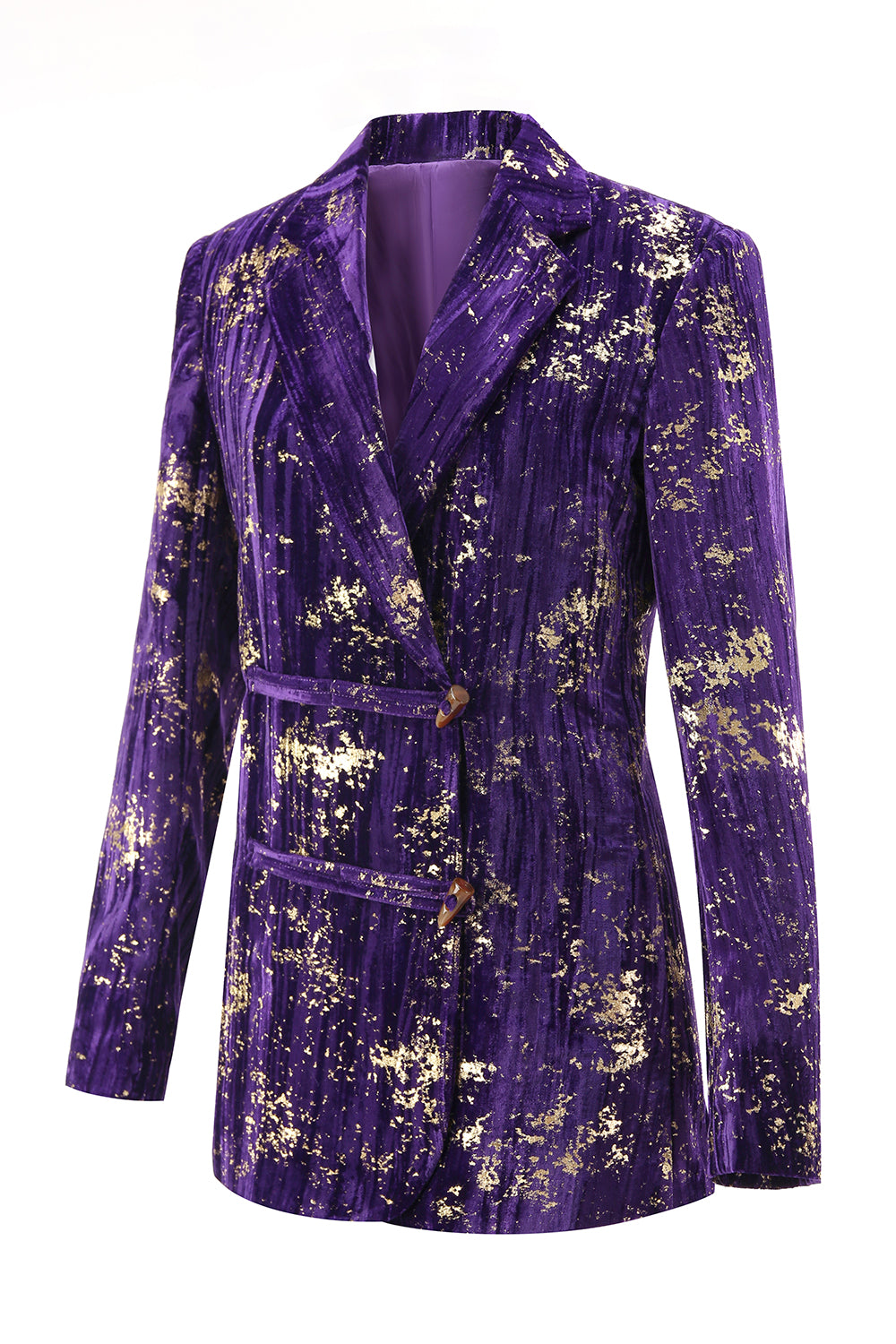 Sparkly Purple Velvet Notched Lapel Slim Fit Women 2-Piece Work Suits