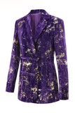 Sparkly Purple Velvet Notched Lapel Slim Fit Women 2-Piece Work Suits