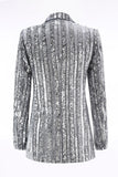 Sparkly Silver Grey Peak Lapel Women's Prom Blazer with Bows