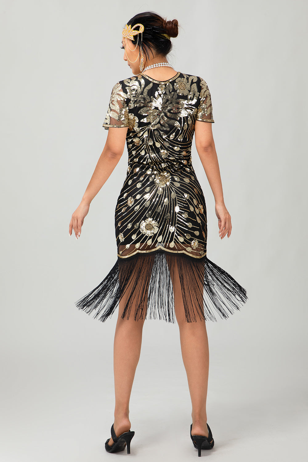 Sparkly Black Gatsby Bodycon Sequins Midi 1920s Dress with Fringes