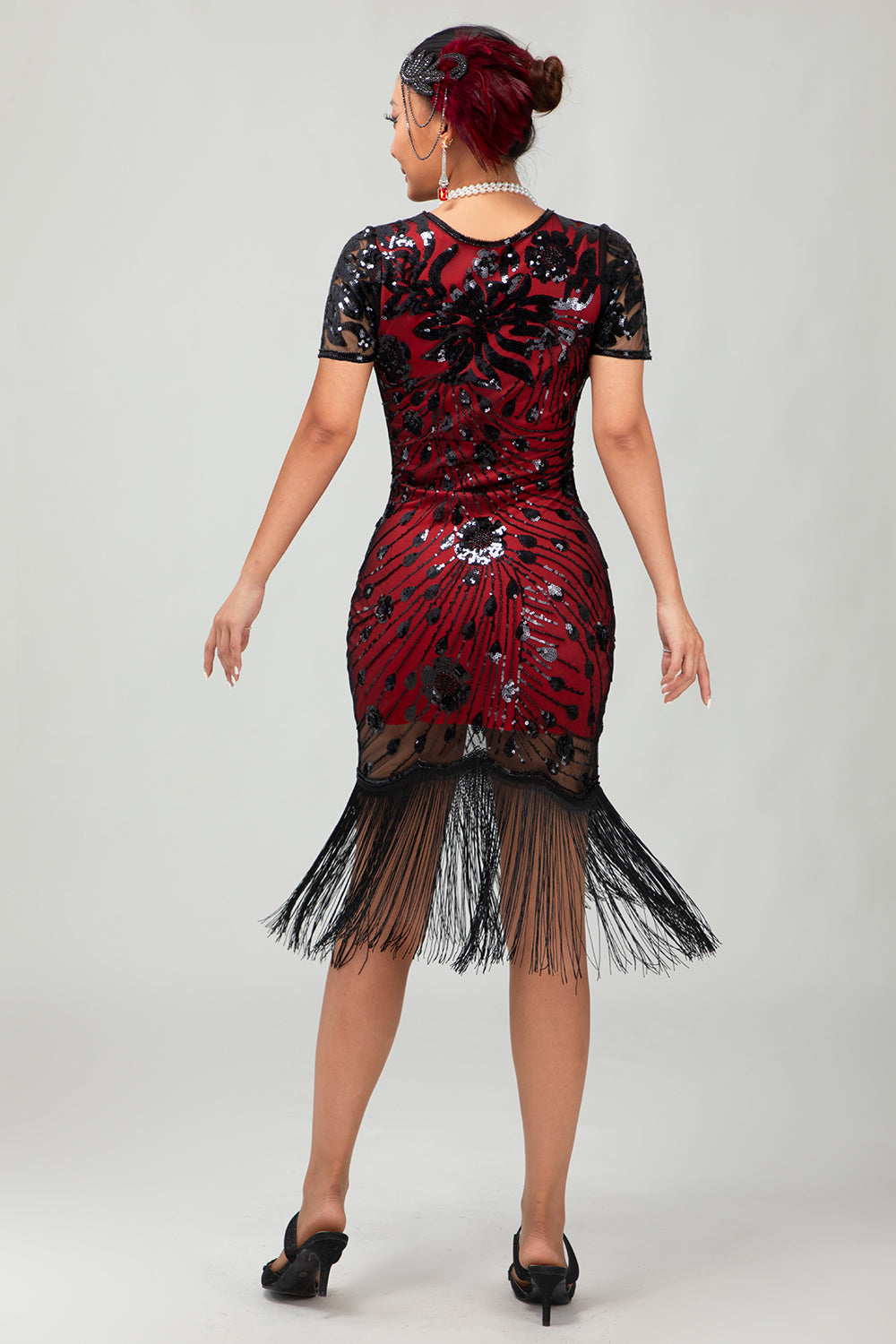 Sparkly Black Gatsby Bodycon Sequins Midi 1920s Dress with Fringes