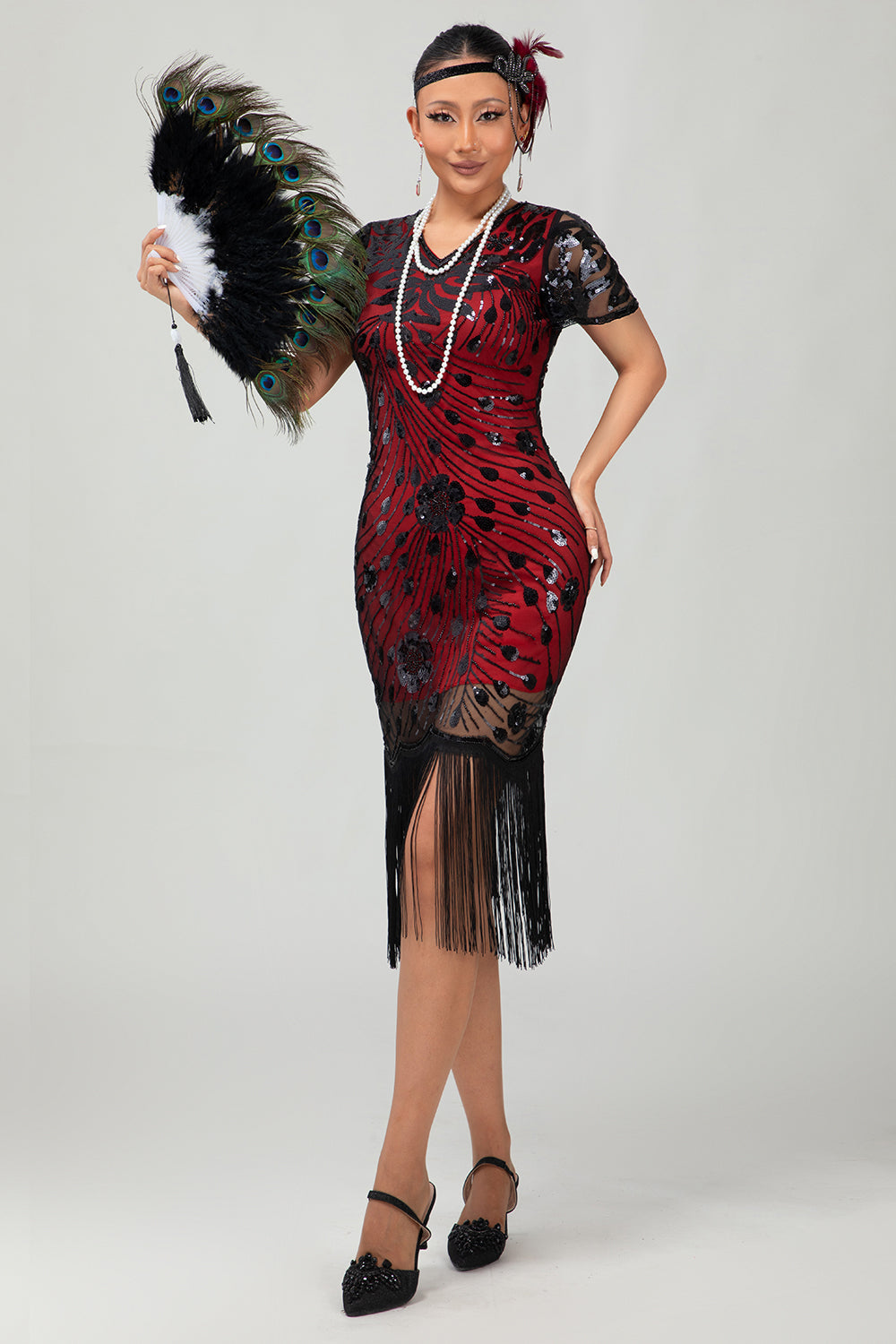 Sparkly Black Gatsby Bodycon Sequins Midi 1920s Dress with Fringes