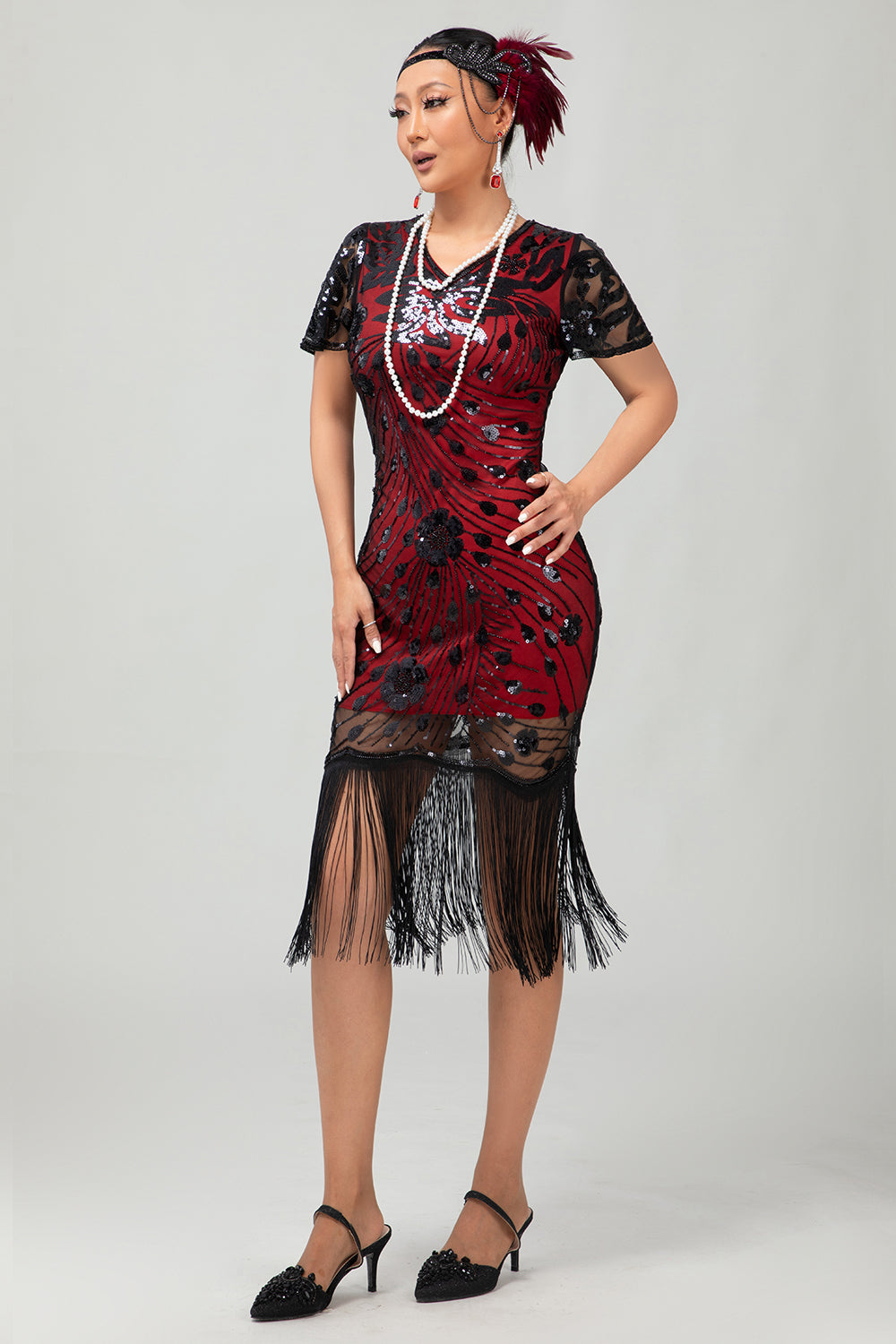 Sparkly Black Gatsby Bodycon Sequins Midi 1920s Dress with Fringes