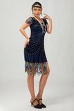 Sparkly Sequins Black Blue Bodycon Gatsby Midi 1920s Dress with Sleeves