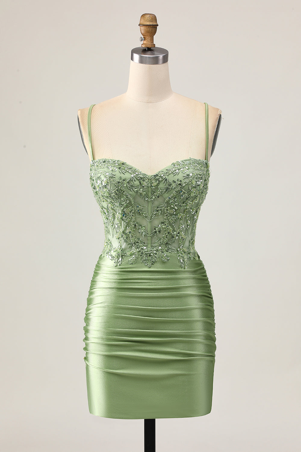 Bodycon Sequins Ruched Sage Green Short Homecoming Dress