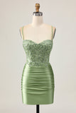 Bodycon Sequins Ruched Sage Green Short Homecoming Dress