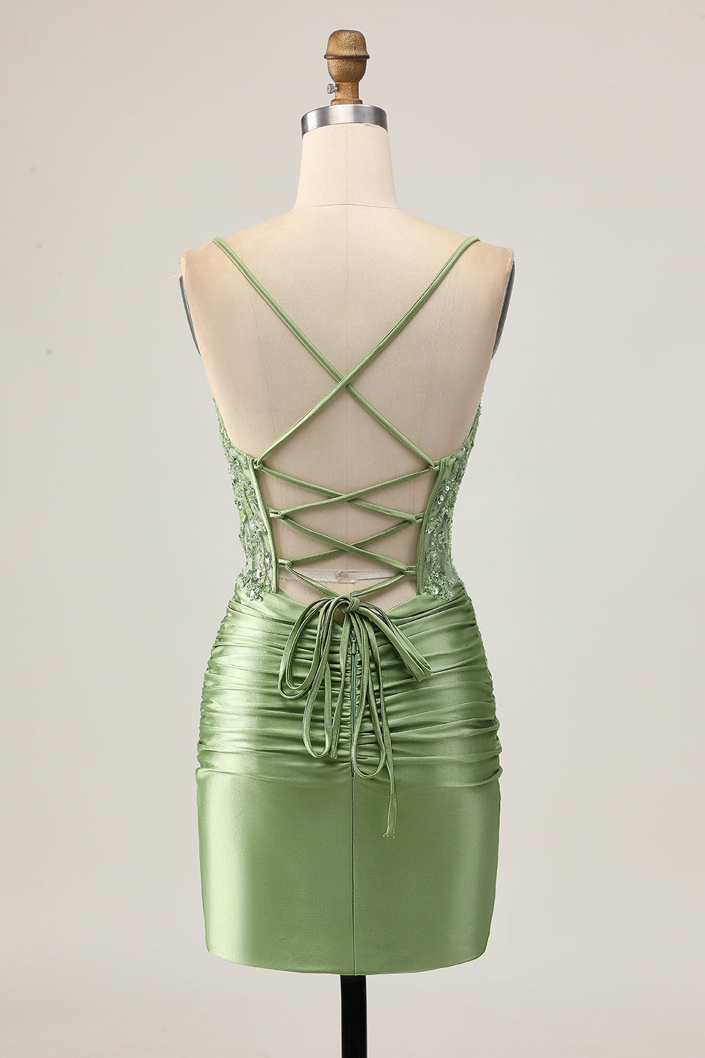 Bodycon Sequins Ruched Sage Green Short Homecoming Dress