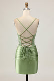 Bodycon Sequins Ruched Sage Green Short Homecoming Dress