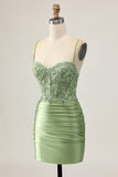 Bodycon Sequins Ruched Sage Green Short Homecoming Dress