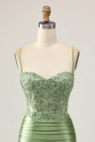 Bodycon Sequins Ruched Sage Green Short Homecoming Dress