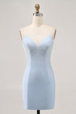 Light Blue Bodycon Spaghetti Straps Beaded Homecoming Dress