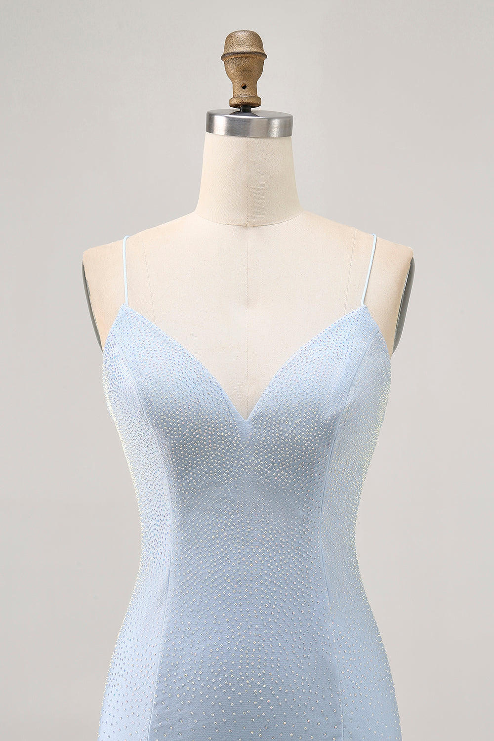 Light Blue Bodycon Spaghetti Straps Beaded Homecoming Dress