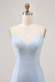 Light Blue Bodycon Spaghetti Straps Beaded Homecoming Dress